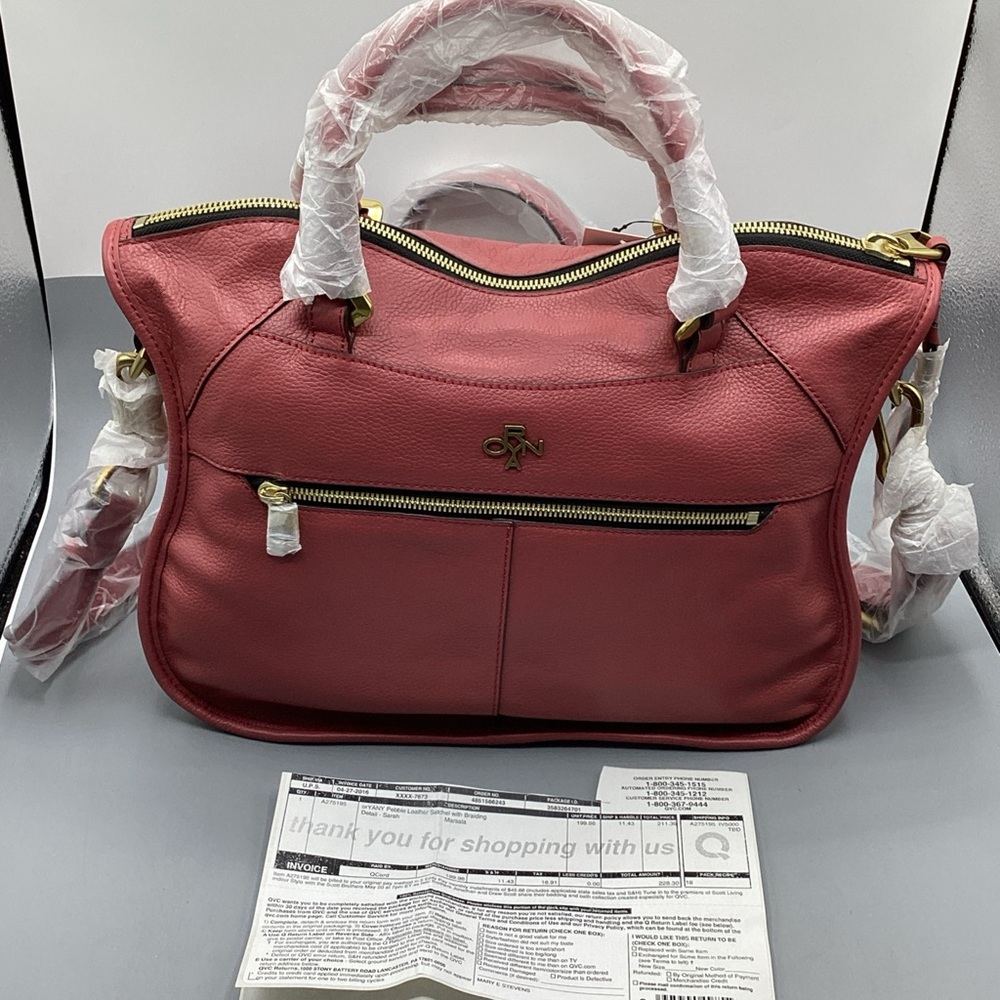 orYANY Pebbles Leather Sarah Satchel Bag Braided Tassel Crossbody Tote Dark Pink - Picture 7 of 8